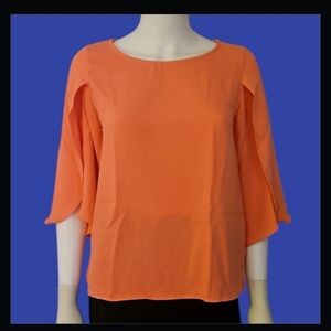3/$30 EVERLY Peach Split Petal Cascade Sleeve Flounce Blouse Size Small